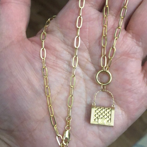 18K Saudi Paperclip with Bag Pendant 18-20” - Picture 4 of 6